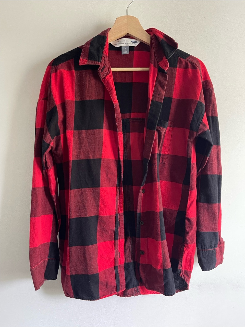 Old Navy The Boyfriend Shirt Buffalo Plaid Flannel Red Black Size S